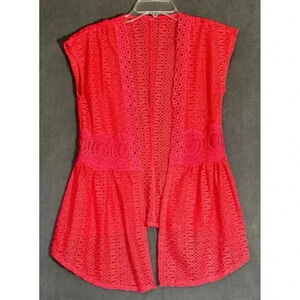 Bright Crochet Lace Sleeveless Cardigan Western Boho Cottage Asymmetrical READ